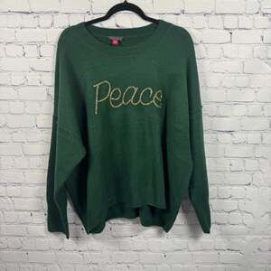 Vince Camuto Women's Green Gold “Peace” Holiday Sweater